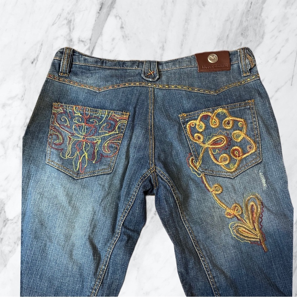 Antik Denim NWOT Embroidered Womens Size 31 Navy Floral Flare Handmade Jeans